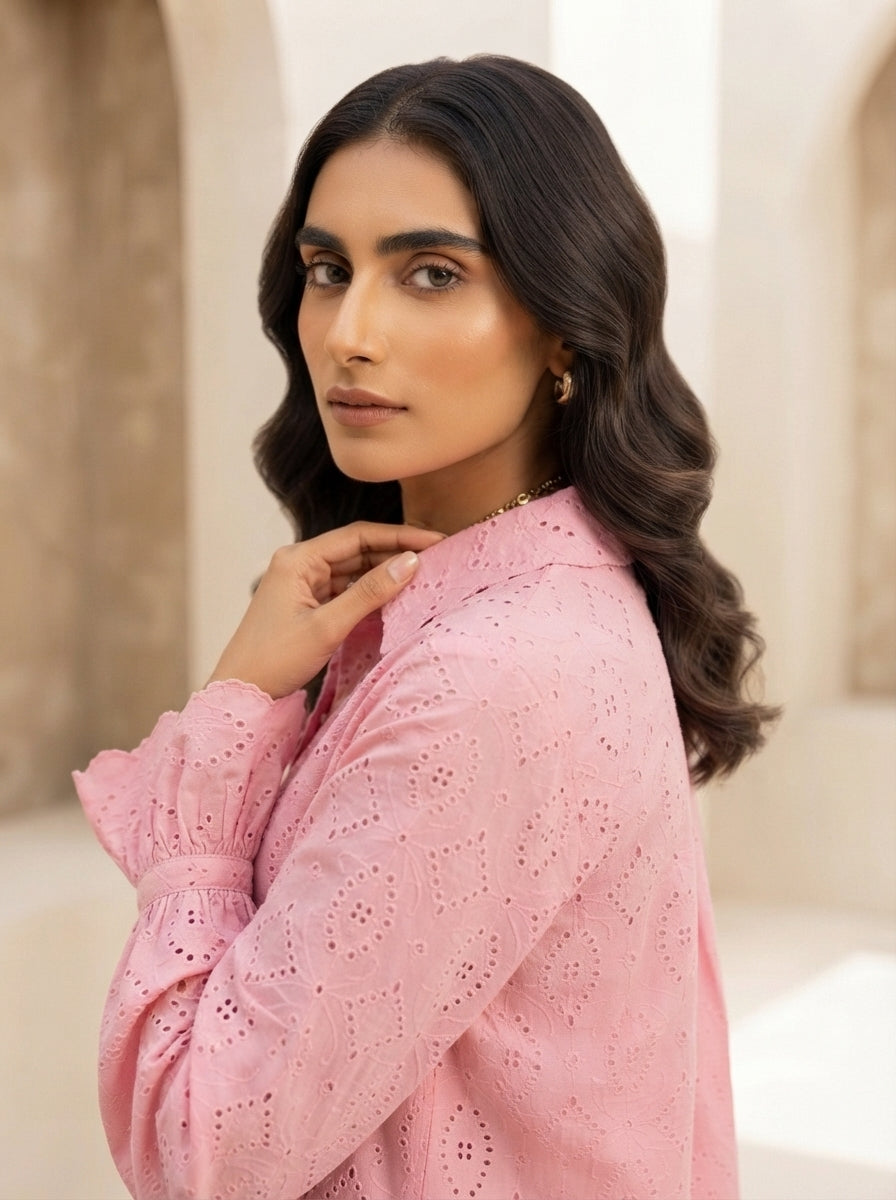 Lumiere Shiffli Stitched Embroidered 1 Piece Shirt