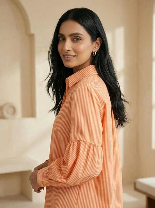 Peach Dusk Stitched Printed 1 Piece Shirt