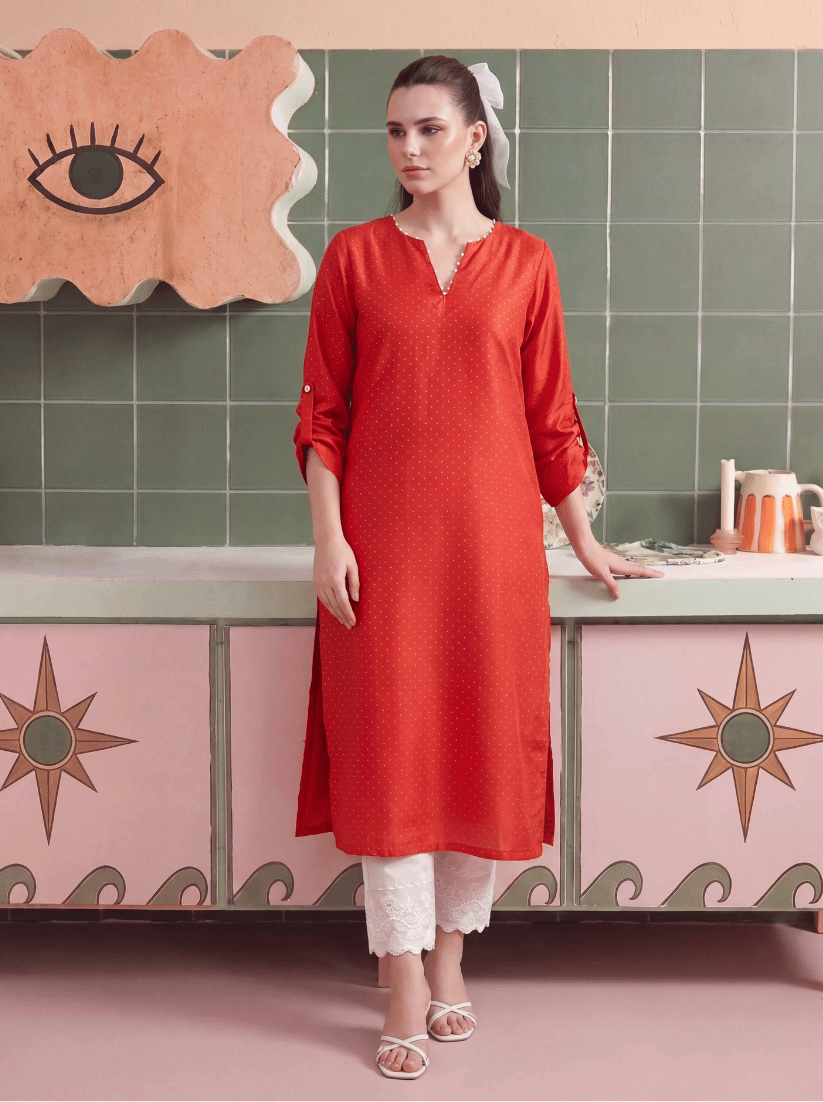 Coral Charm Stitched Solid 2 Piece Suit