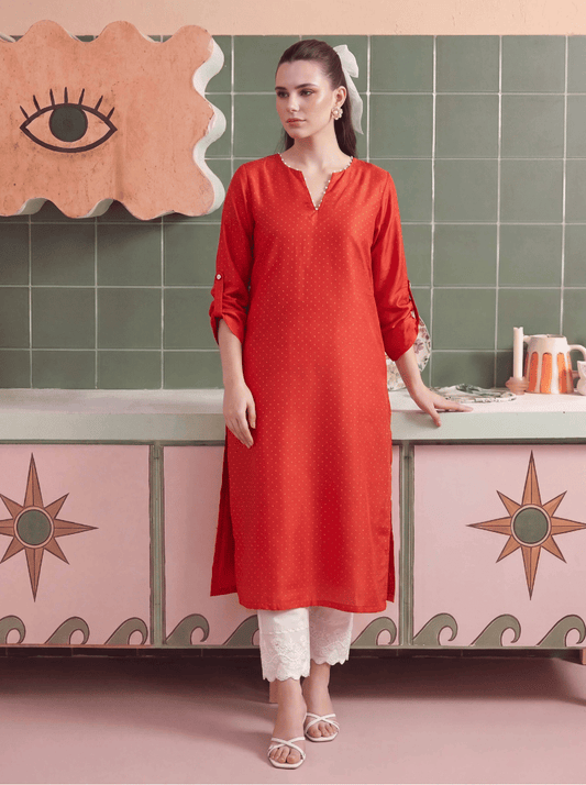 Coral Charm Stitched Solid 2 Piece Suit