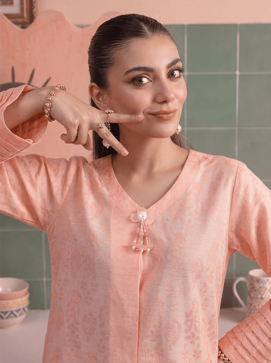 Peach Bloom Stitched Solid 2 Piece Suit