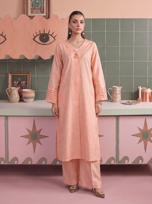 Peach Bloom Stitched Solid 2 Piece Suit
