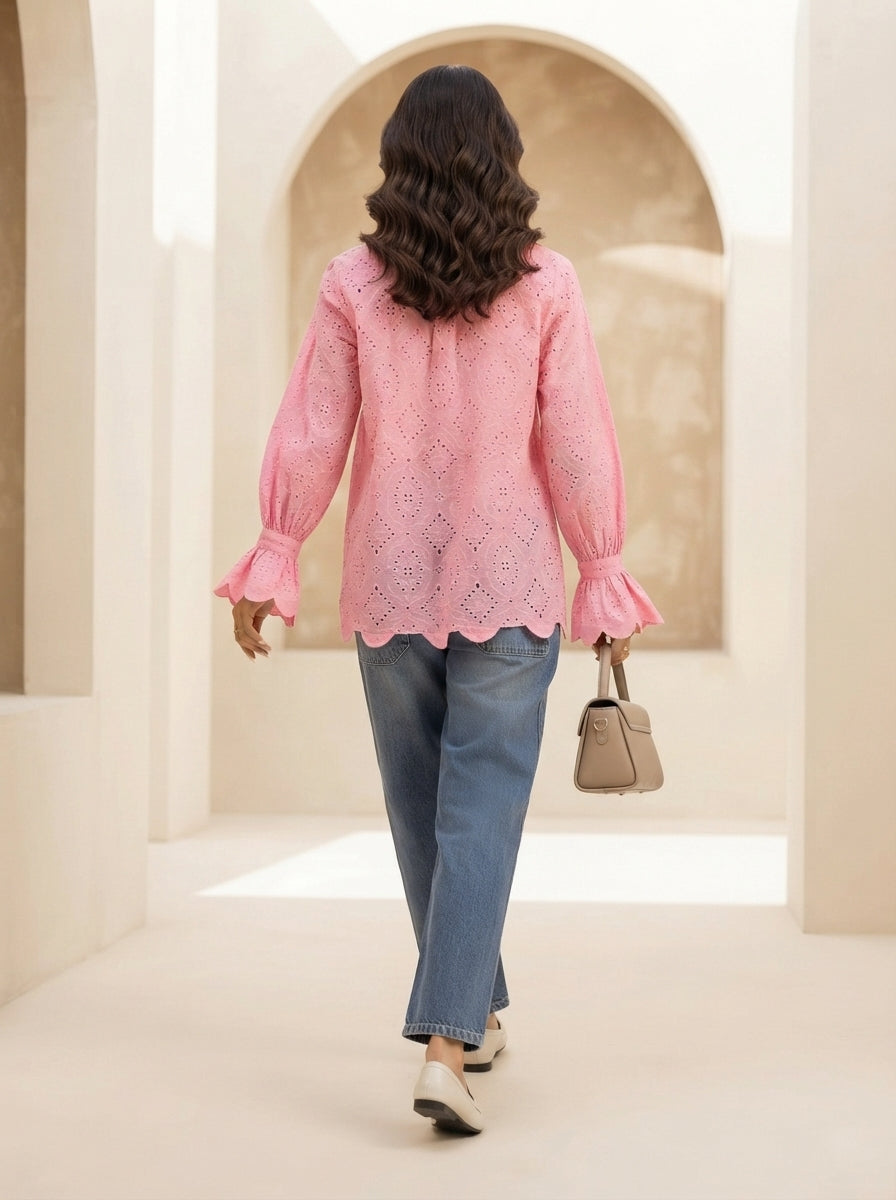Lumiere Shiffli Stitched Embroidered 1 Piece Shirt