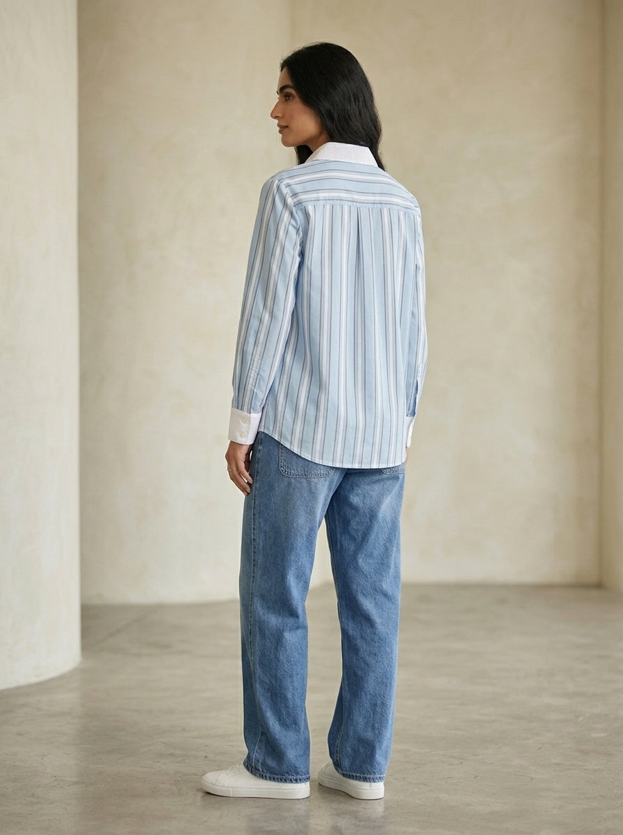 Sky Strip Stitched Printed 1 Piece Shirt