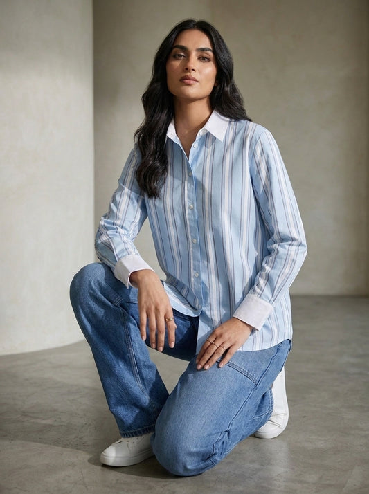Sky Strip Stitched Printed 1 Piece Shirt