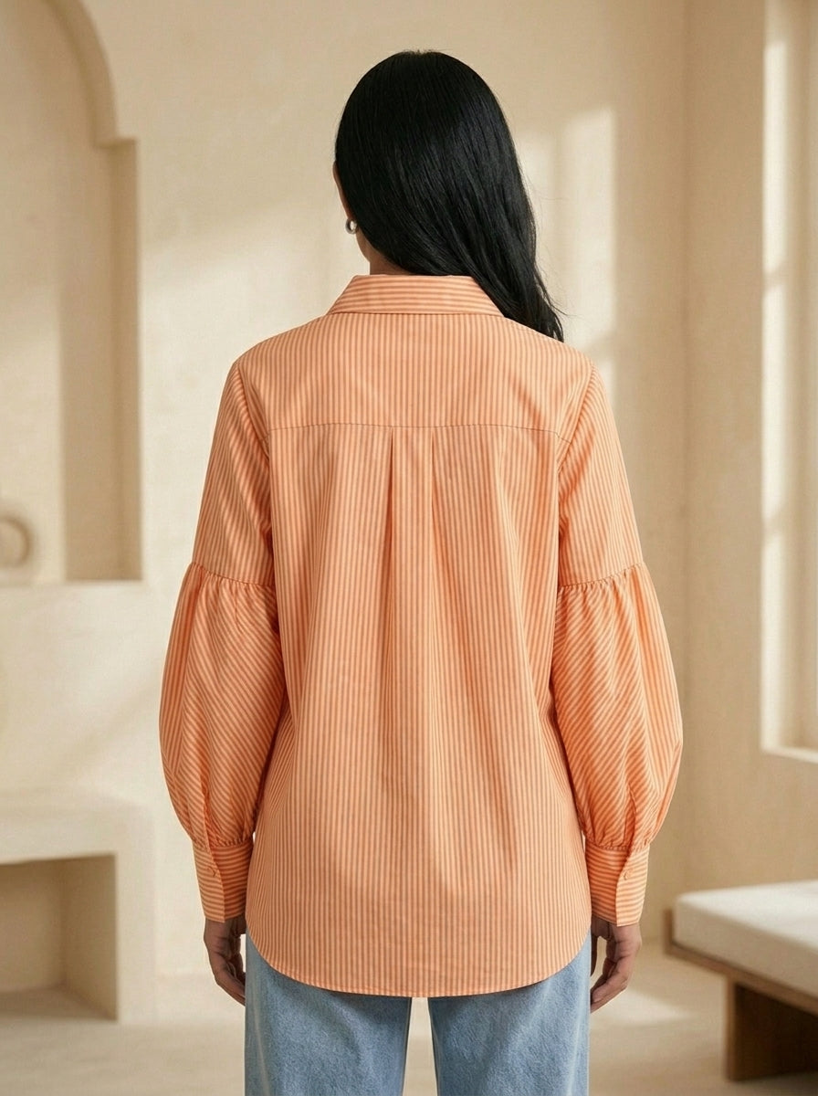 Peach Dusk Stitched Printed 1 Piece Shirt