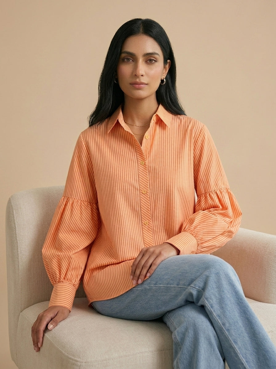 Peach Dusk Stitched Printed 1 Piece Shirt