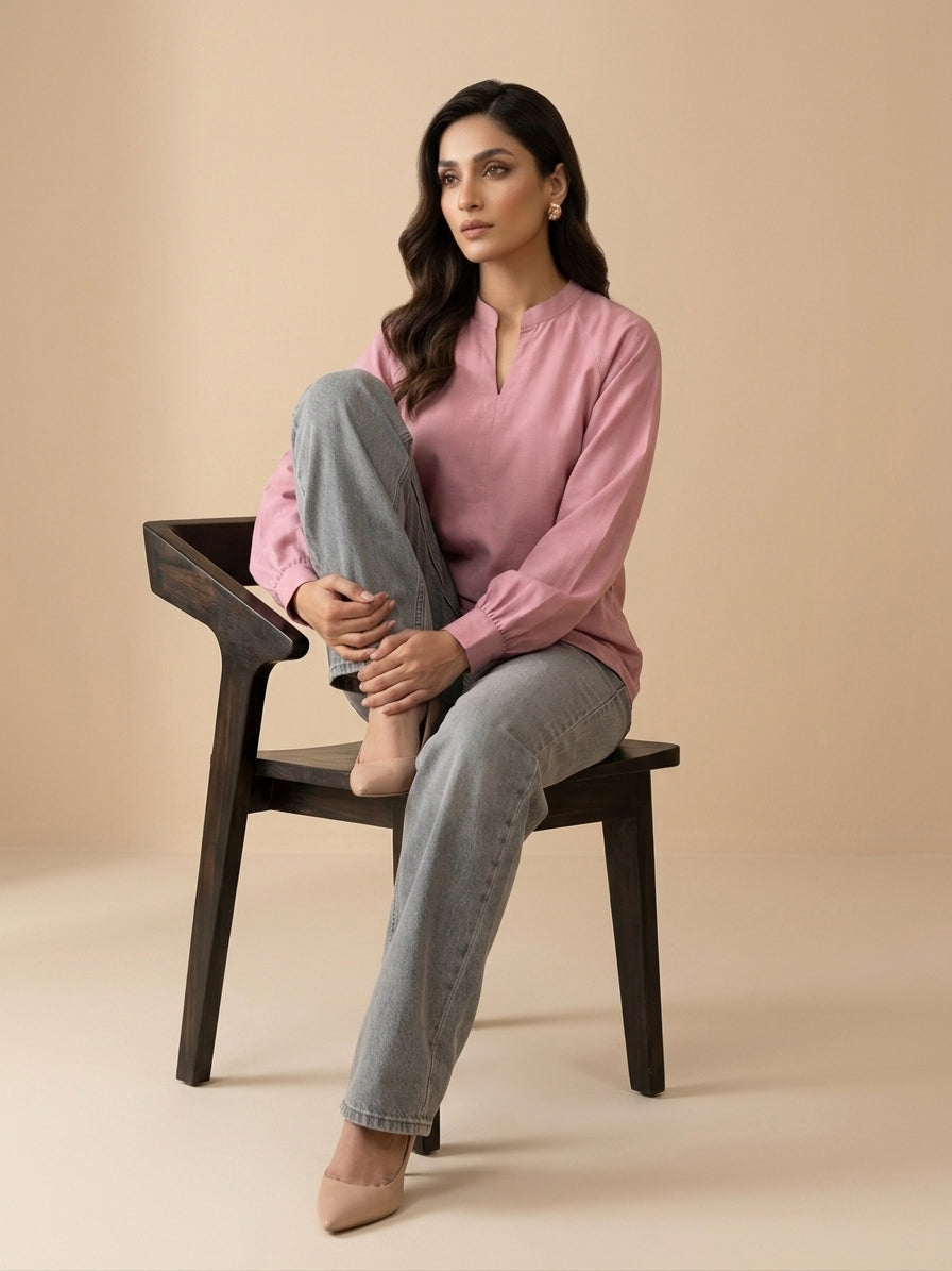 Rosette Tunic Stitched Solid 1 Pcs Shirt