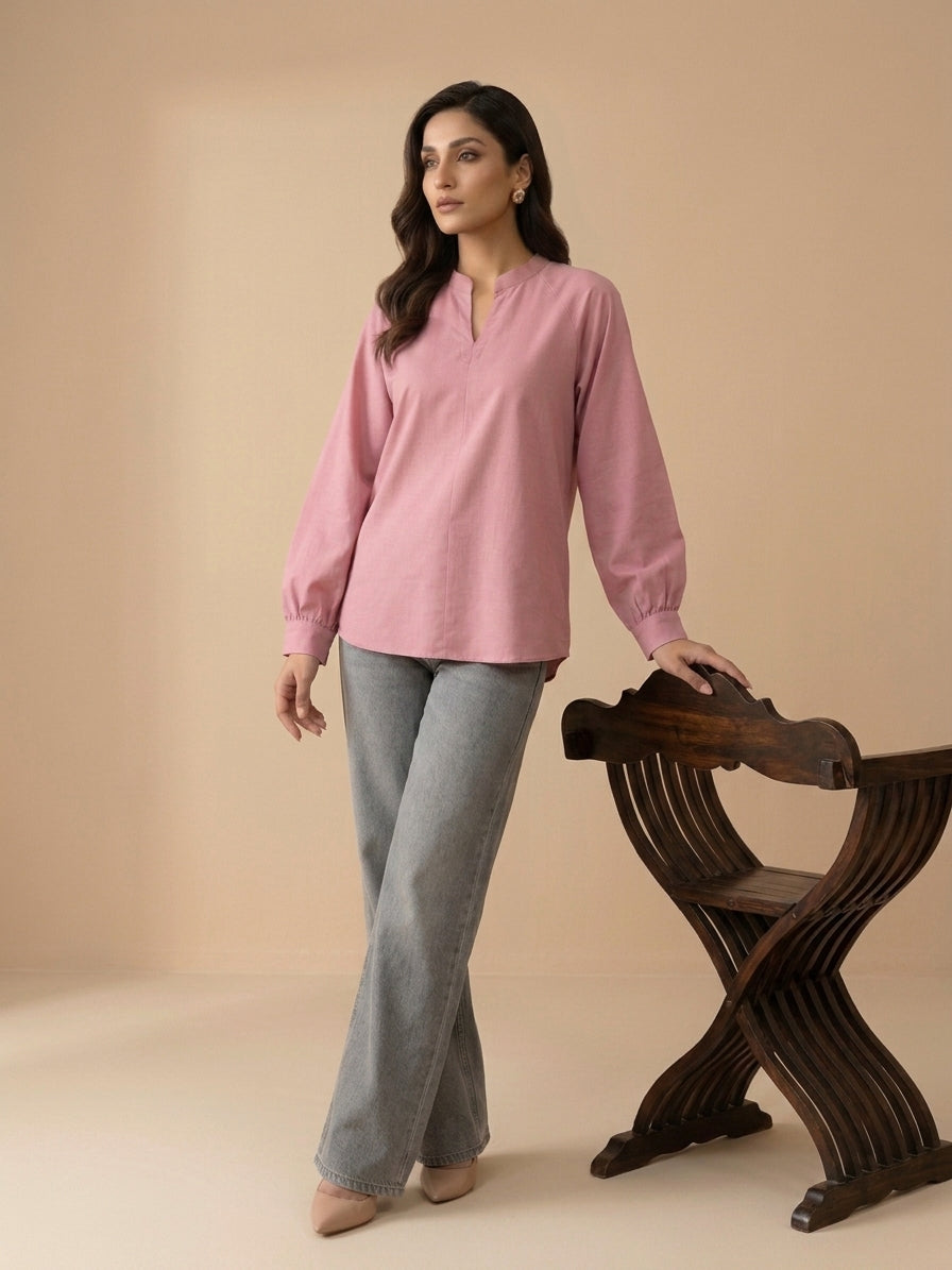 Rosette Tunic Stitched Solid 1 Pcs Shirt